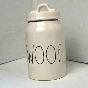 Rae Dunn Dog Treat Canister with Lid. WOOF